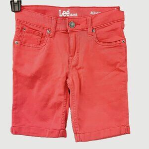 Lee Bermuda Jean Girls Shorts Size 12, Red, Pockets, Button /Zip Closure